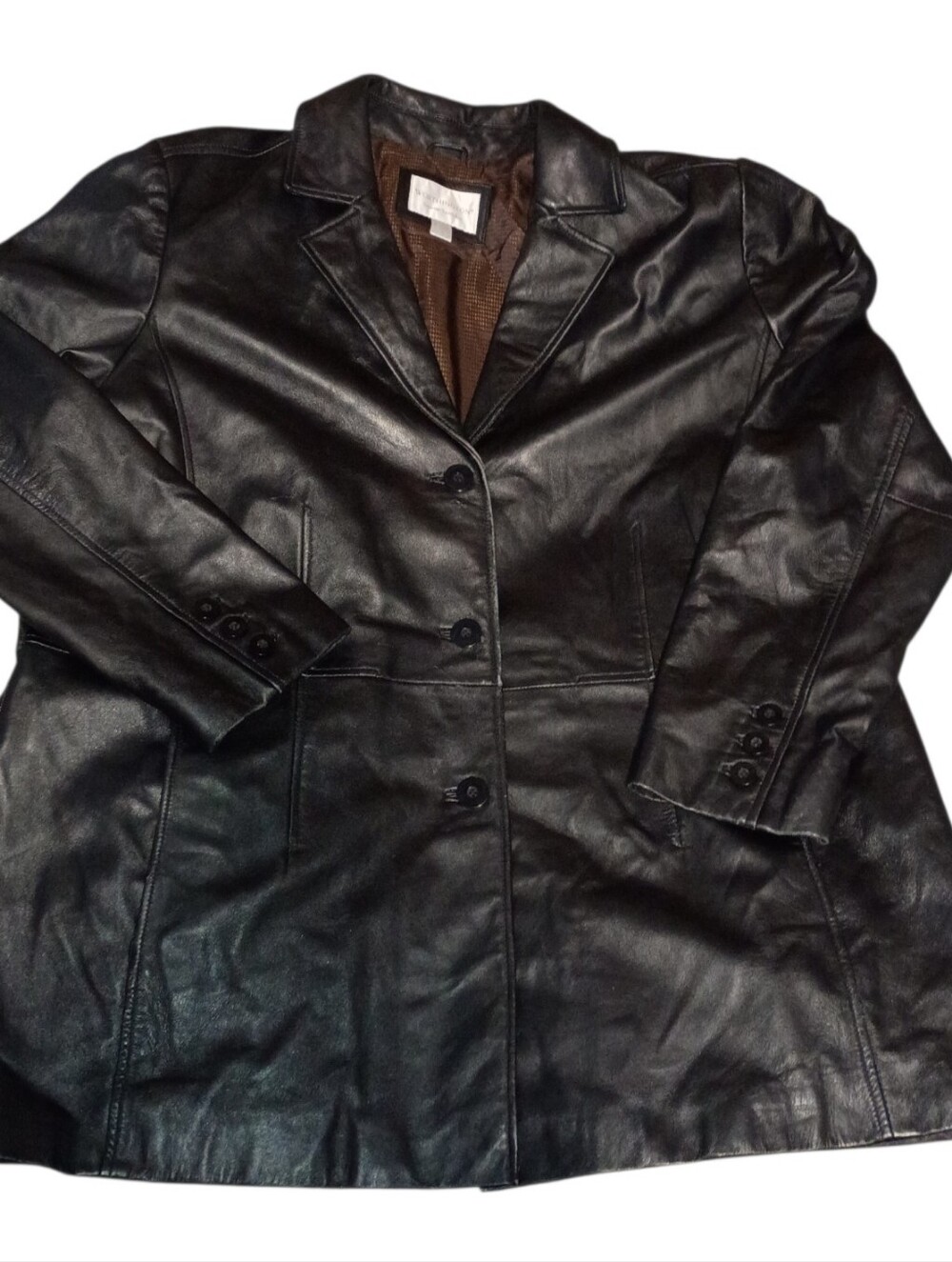 Women's 2x Black Leather Jacket Worthington Long Sleeve Coat Lambskin Design